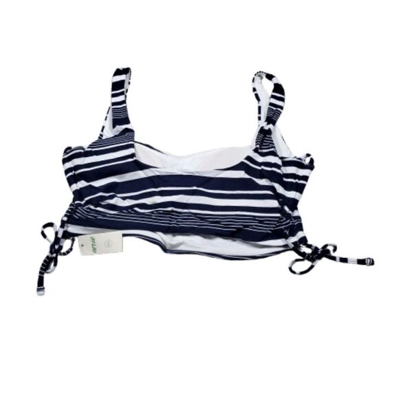 Aerie Striped Lace Up Longline Scoop Bikini Top Size Small Navy Blue White - Picture 3 of 6